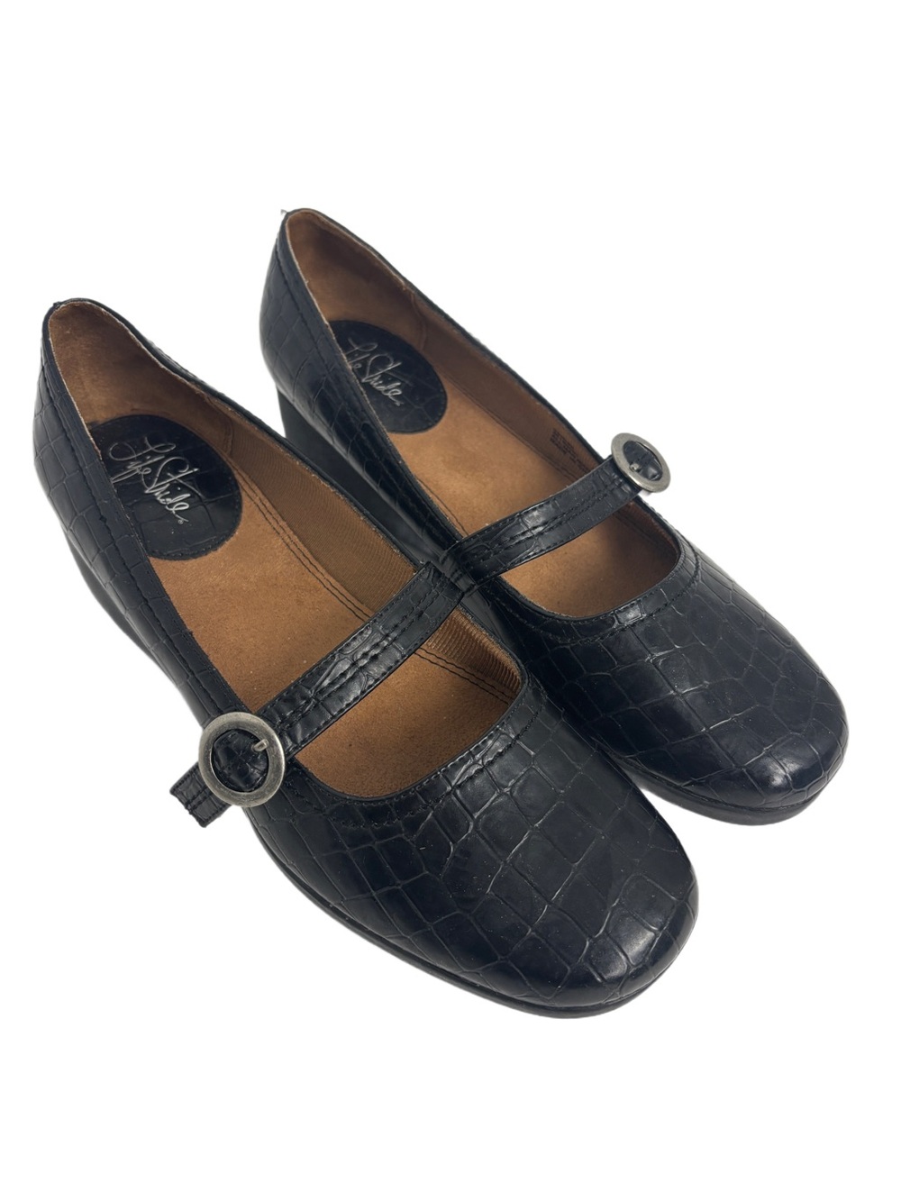 Life stride Black Croc Embossed Comfort Mary Jane’s 8.5